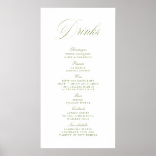 Elegant Sage Green Wedding Drinks Bar Menu Banner Poster