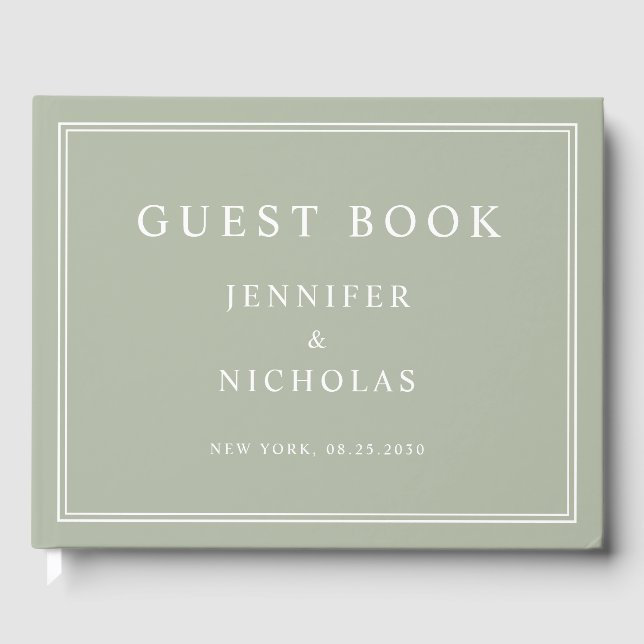 Elegant Sage Green Wedding Guest Book (Front)