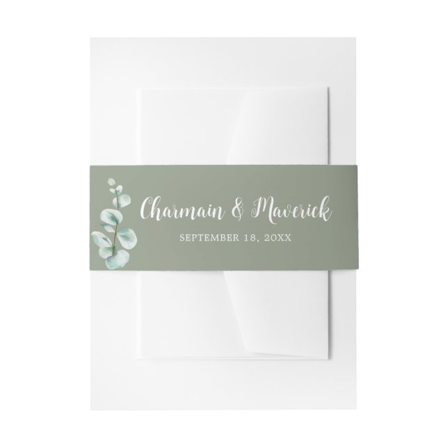 Elegant Sage Green Wedding Invitation Belly Band (Front Example)