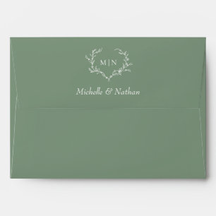 Elegant Sage Green Wedding Monogram Envelope