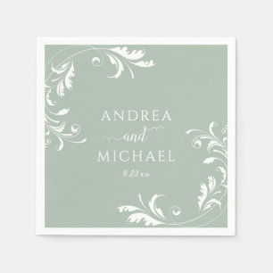 Elegant Sage Green Wedding Napkin