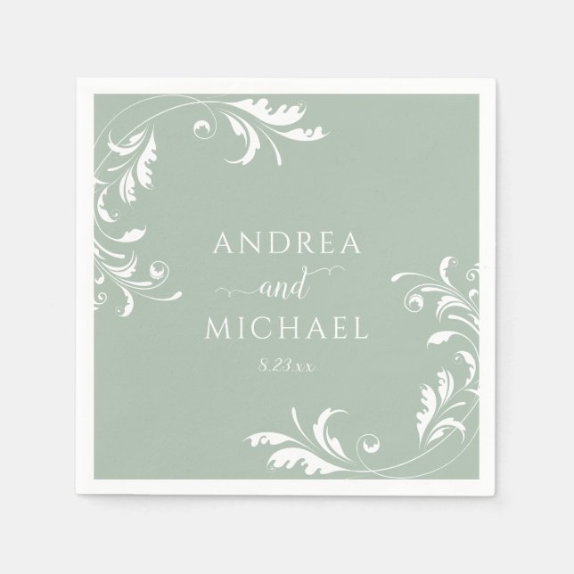 Elegant Sage Green Wedding Napkin (Front)