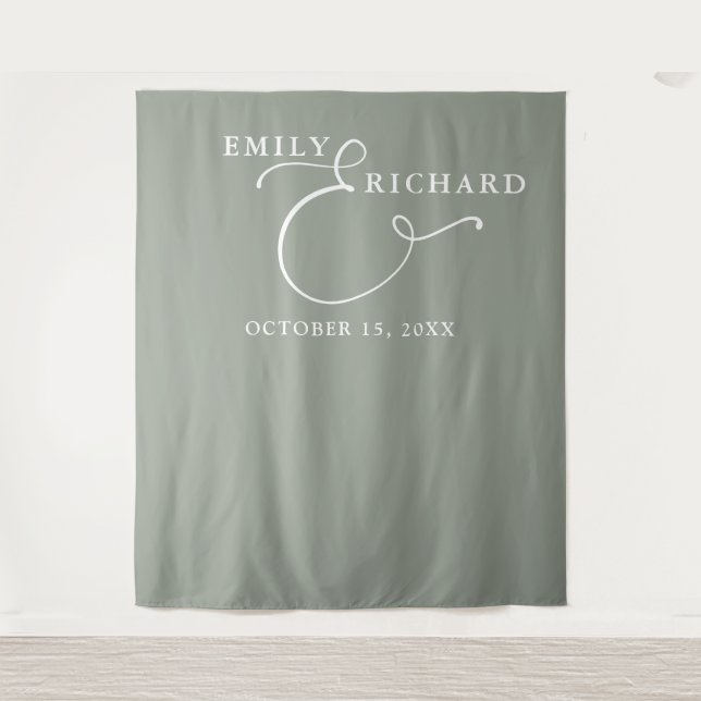 Elegant Sage Green Wedding Photo Backdrop Tapestry (Front)