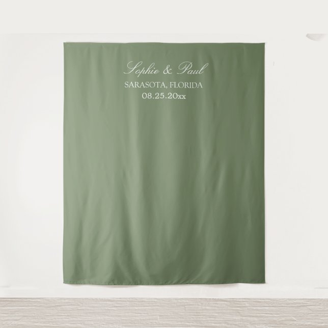 Elegant Sage Green Wedding Photo Booth Backdrop Tapestry (Front)