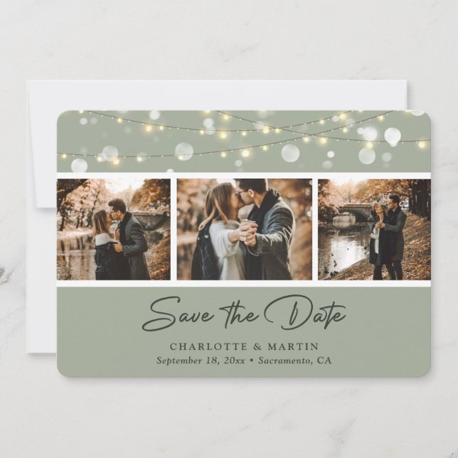 Elegant Sage Green Wedding Photo Save The Date (Front)