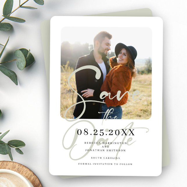 Elegant Sage Green Wedding Photo Save The Date (Creator Uploaded)