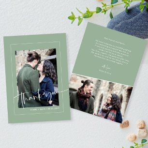 Elegant Sage Green Wedding Photo Thank You Card