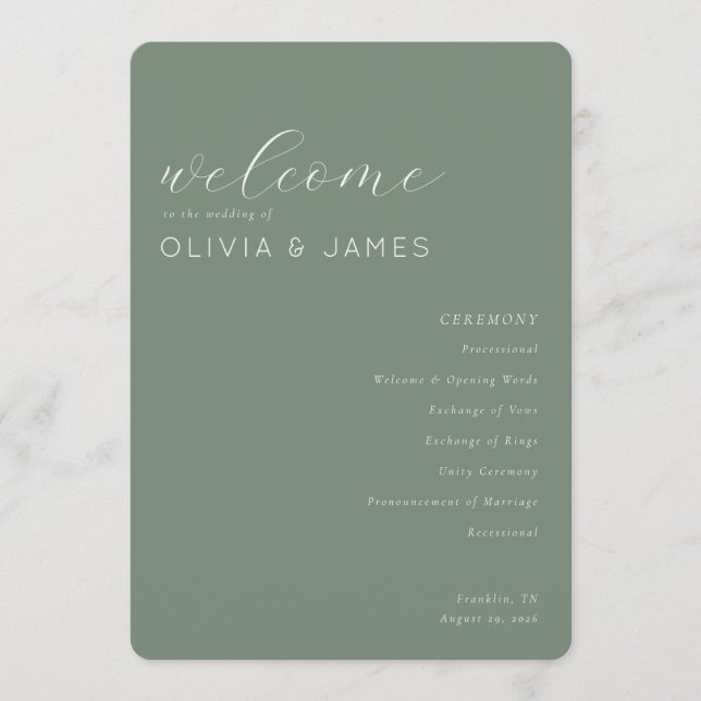 Elegant Sage Green Wedding Program Programme (Front)