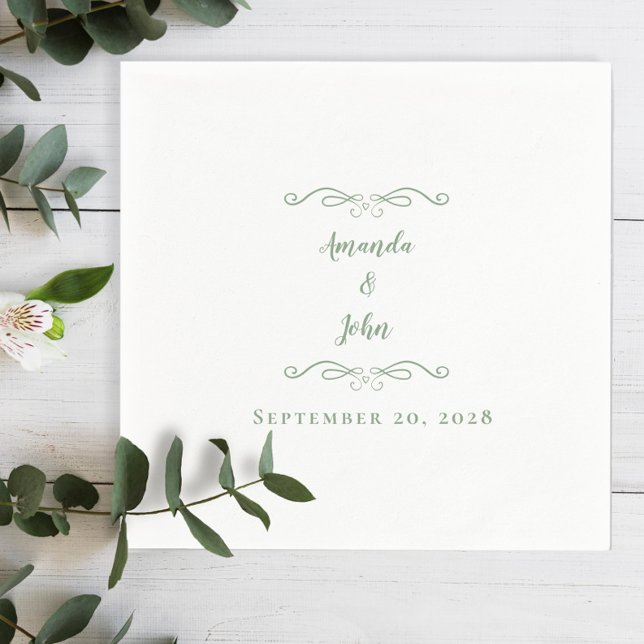 Elegant Sage Green Wedding Reception Names Date Napkin (Creator Uploaded)