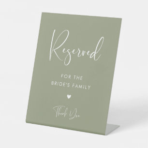 Elegant Sage Green wedding Reserved for the family Pedestal Sign