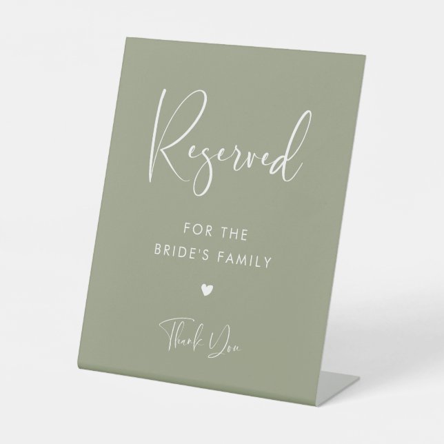 Elegant Sage Green wedding Reserved for the family Pedestal Sign (Front)