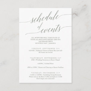 Elegant Sage Green Wedding Schedule of Events Enclosure Card