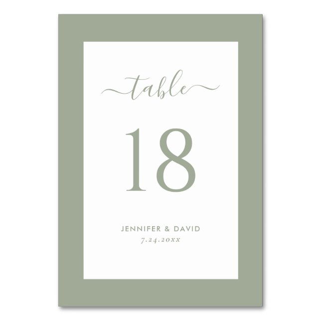 Elegant Sage Green Wedding Table Number (Front)