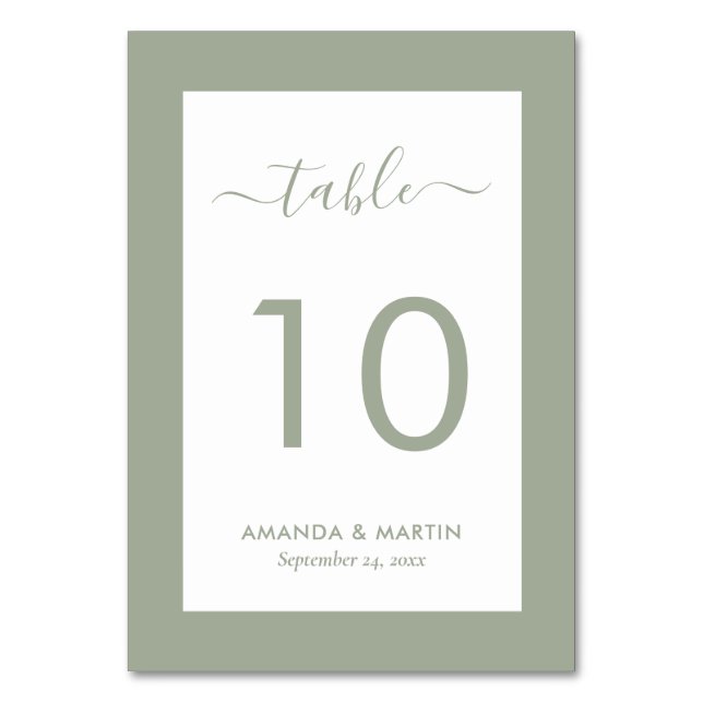 Elegant Sage Green Wedding Table Number (Front)