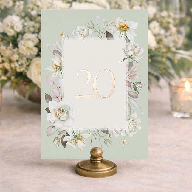 Elegant Sage Green Wedding Table Number– Real Foil (Creator Uploaded)