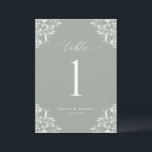 Elegant Sage Green Wedding Table Numbers Cards<br><div class="desc">Elegant Sage Green Wedding Table Numbers: Use these vintage, classic table numbers at your wedding reception or event. This design features the word "Table" in an elegant calligraphy with an ornate vintage corners design for a luxe look. It's set in sage green, but you can change the colour to anything...</div>