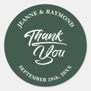 Elegant Sage Green Wedding Thank You Favour Classic Round Sticker