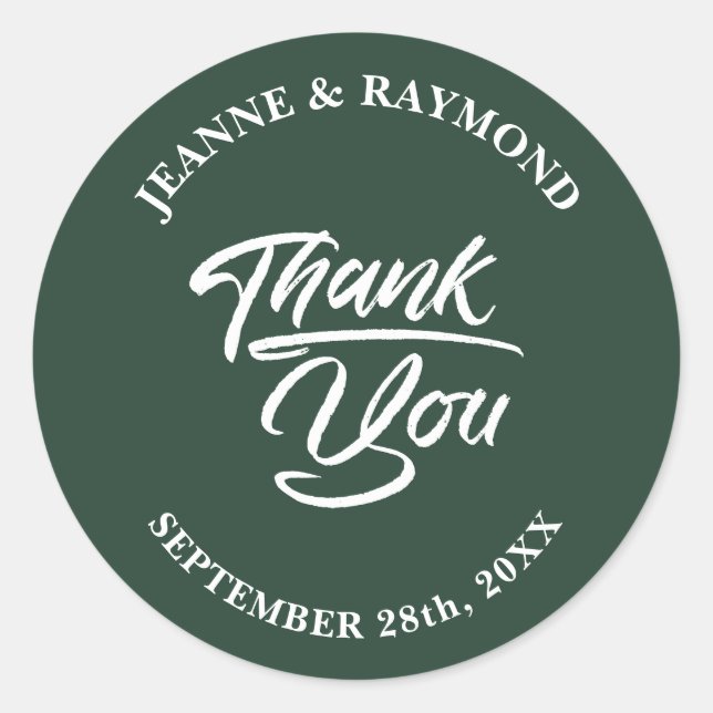 Elegant Sage Green Wedding Thank You Favour Classic Round Sticker (Front)