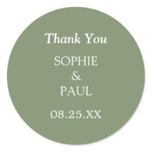 Elegant Sage Green Wedding Thank You Sticker