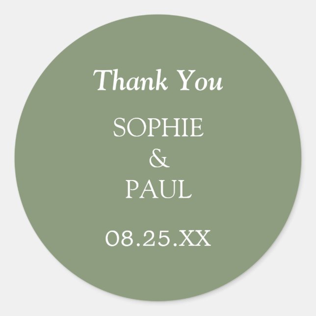 Elegant Sage Green Wedding Thank You Sticker (Front)