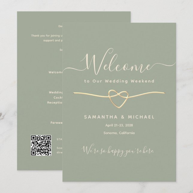 Elegant Sage Green Wedding Weekend Welcome Letter Invitation (Front/Back)