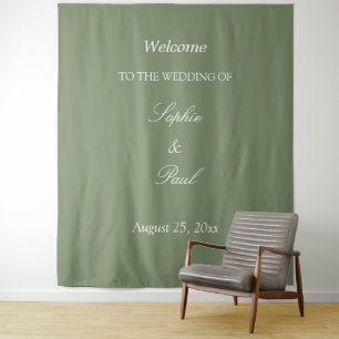 Elegant Sage Green Wedding Welcome Tapestry