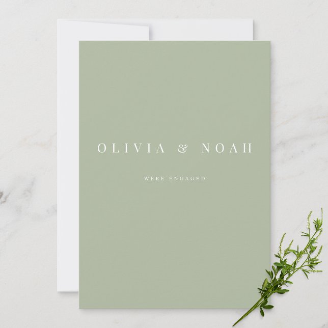 Elegant Sage Green We're Engaged Announcement Card (Creator Uploaded)