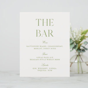 Elegant Sage Green & White 8.5x11 Wedding Bar Sign