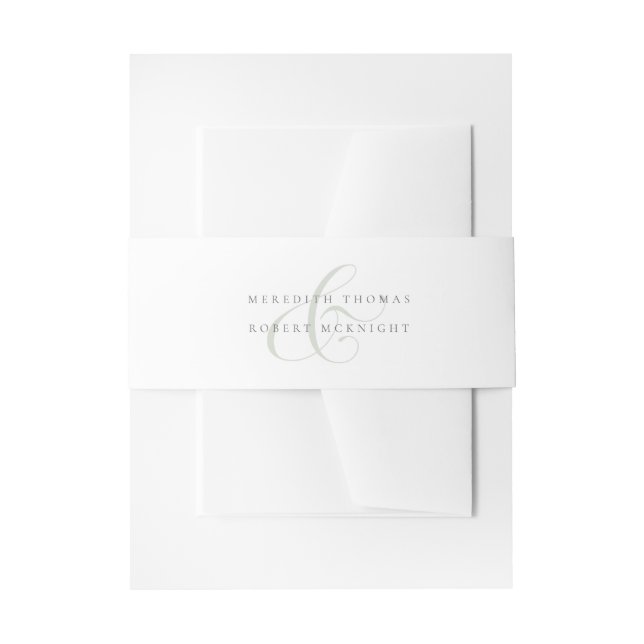 Elegant Sage Green & White Ampersand Wedding Invitation Belly Band (Front Example)