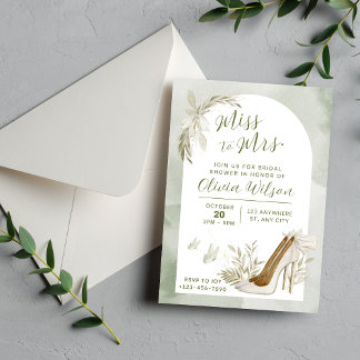 Elegant Sage Green & White Bridal Shower  Invitation