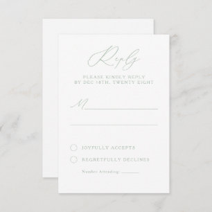 Elegant Sage Green & White Calligraphy RSVP Card