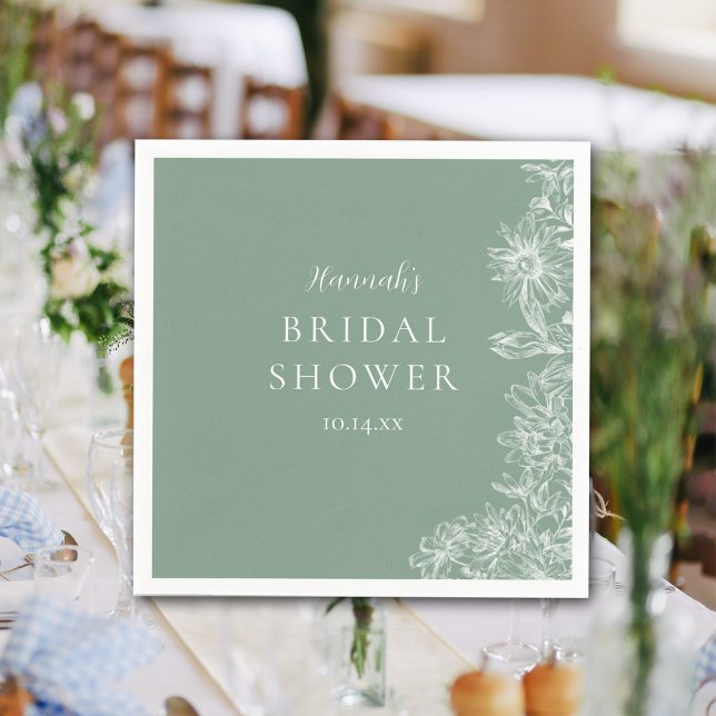 Elegant Sage Green White Floral Bridal Shower Napkin (Creator Uploaded)
