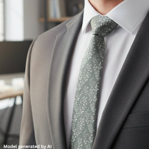 Elegant Sage Green White Floral Tie