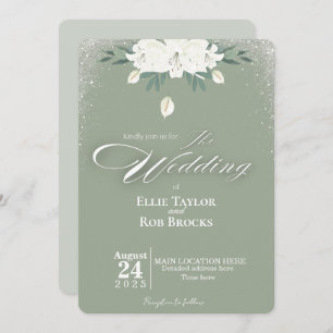 Elegant Sage Green White Floral Wedding Invitation