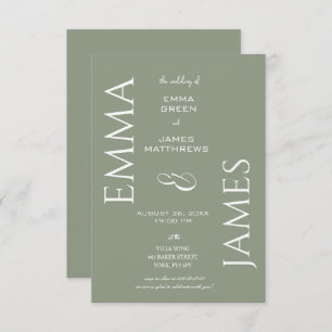 Elegant Sage Green, White Font Bold Script Wedding Invitation