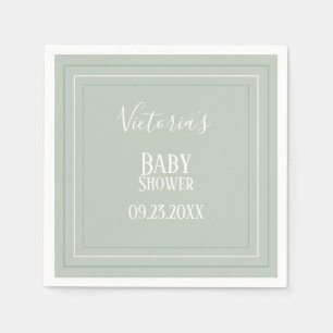Elegant Sage Green White Modern Baby Shower Napkin