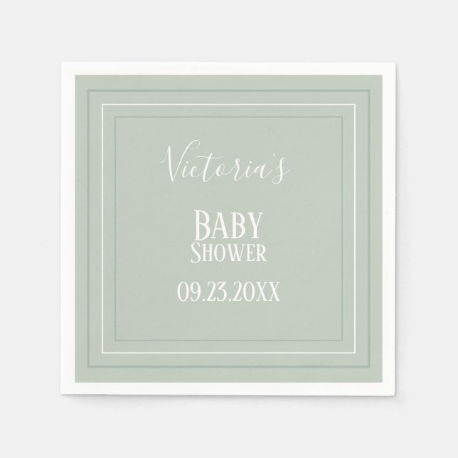 Elegant Sage Green White Modern Baby Shower Napkin (Front)