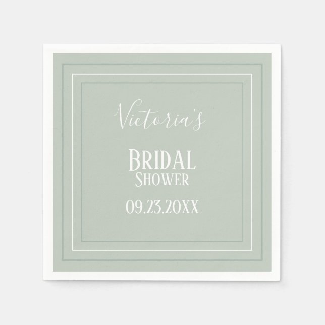 Elegant Sage Green White Modern Bridal Shower Napkin (Front)