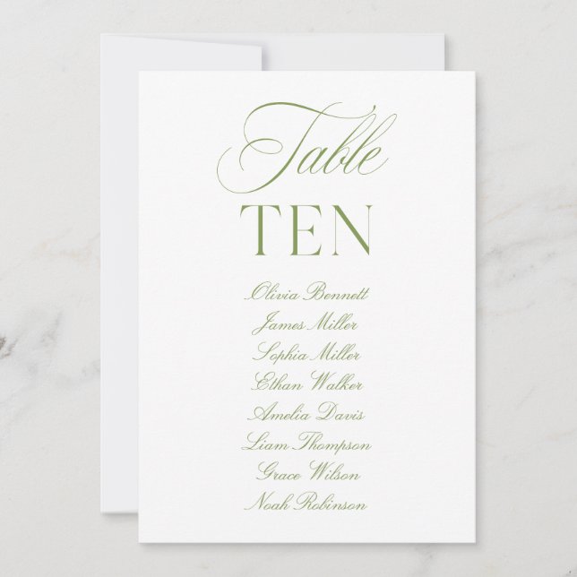 Elegant Sage Green & White Wedding Table Number (Front)