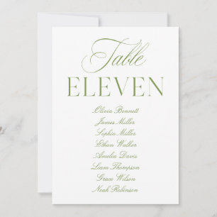 Elegant Sage Green & White Wedding Table Number