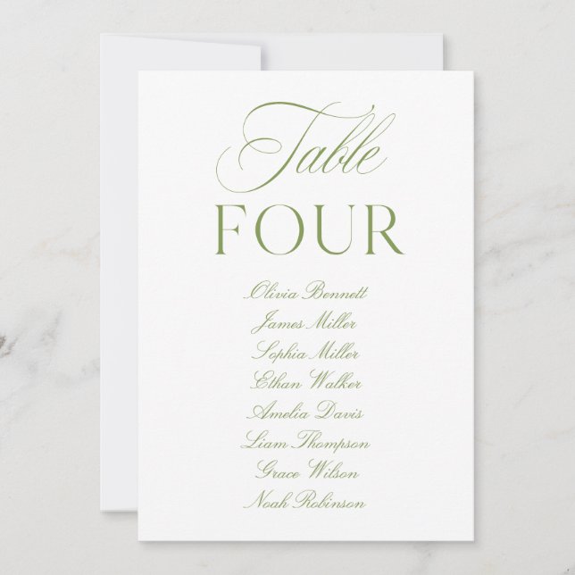 Elegant Sage Green & White Wedding Table Number (Front)