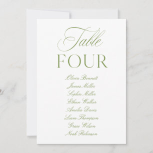 Elegant Sage Green & White Wedding Table Number