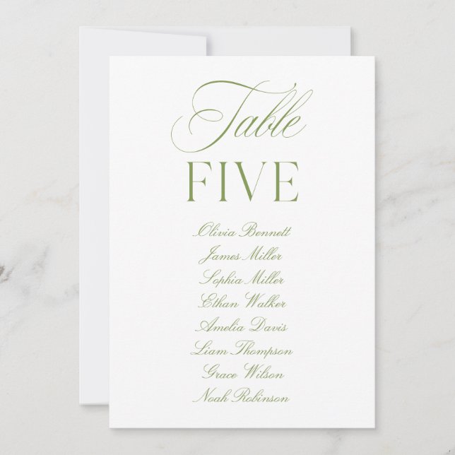 Elegant Sage Green & White Wedding Table Number (Front)