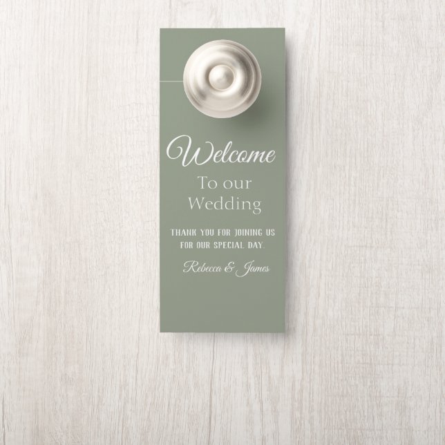Elegant Sage Green White Wedding Welcome  Door Hanger (On Knob)