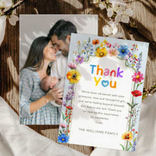 Elegant Sage Green Wildflower Baby Photo Thank You