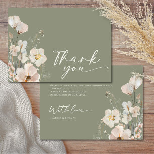 Elegant Sage Green Wildflower Baby Shower  Thank You Card
