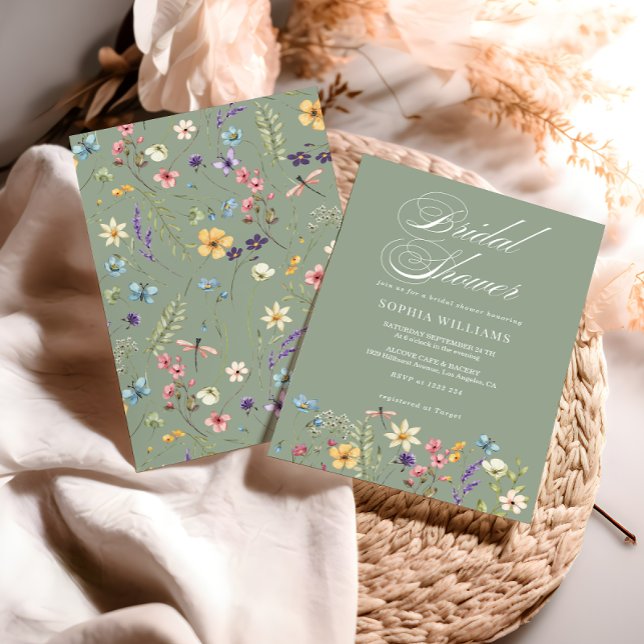 Elegant Sage Green Wildflower Bridal Shower Invitation (Creator Uploaded)