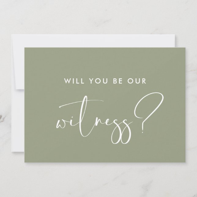 Elegant Sage Green Will you be our witness card (Front)