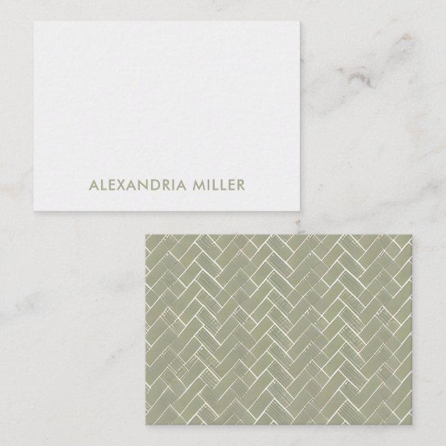 Elegant Sage Green with Herringbone Pattern Card (Front/Back)
