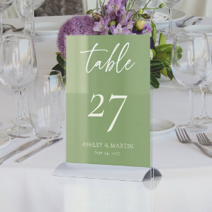 Elegant Sage Green with Ivory Script  Wedding Table Number